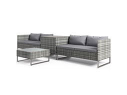 Conjunto De 4 Móveis De Vime Para Jardim Com 2 Sofás Duplos Mesa Central Com De Baú Almofadas Removíveis 132x69x64 Cm Cinza