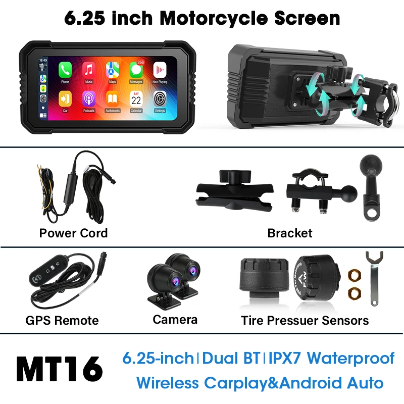 Sistema De Navegação Para Motocicletas (dvr-gps-tpms) De 6,25 Polegadas, À Prova D'água E Com Carplay.