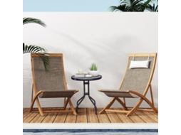 Mesa De Centro Preta Para Jardim Com Tampo Redondo Em Vidro Temperado - 60 Cm De Diâmetro Por 70 Cm De Altura
