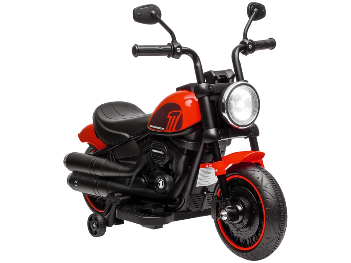 Motocicleta Elétrica para Crianças de 18 a 36 Meses com Rodas e Farol. 76x42x57 Cm. Vermelho e Preto Ge