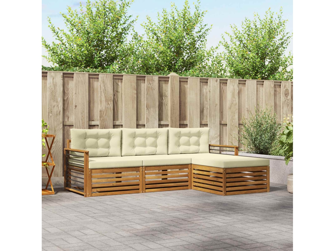 Vidaxl Conjunto De Sofás Para Exterior 4 Unid. Natural E Creme