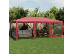 Vidaxl Tenda P/ Festas C/ 10 Paredes Laterais Rede 6x4 M Pead Vermelho