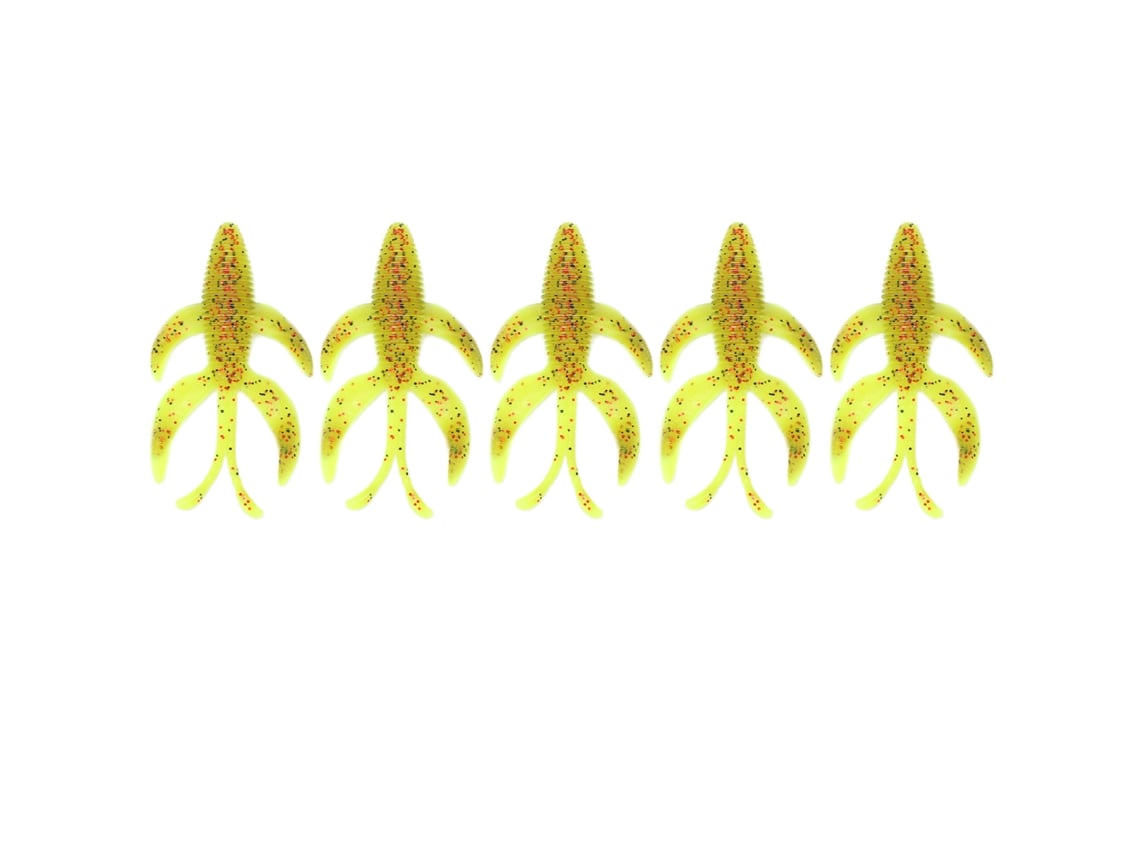 Cebo Suave de Pesca Camarão Artificial, 5 peças, Verde e Amarelo