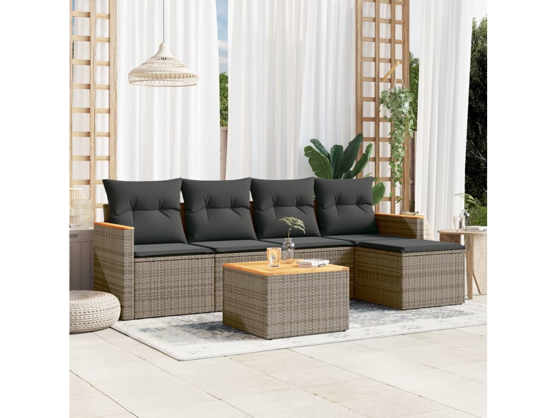 Vidaxl 6 Pcs Conjunto Sofás De Jardim Com Almofadões Vime Cinzento
