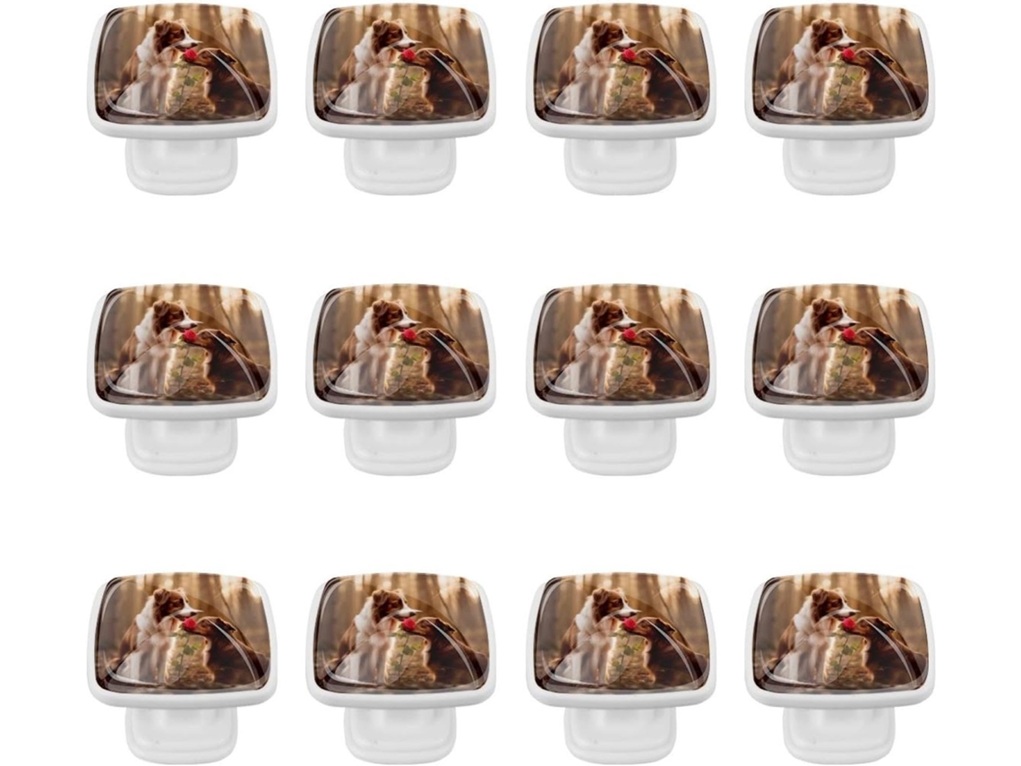 Puxadores E Maçanetas Quadradas Para Armários De Cozinha, Conjunto De 12 Peças Com Desenhos Animais, Cachorros, Flores E