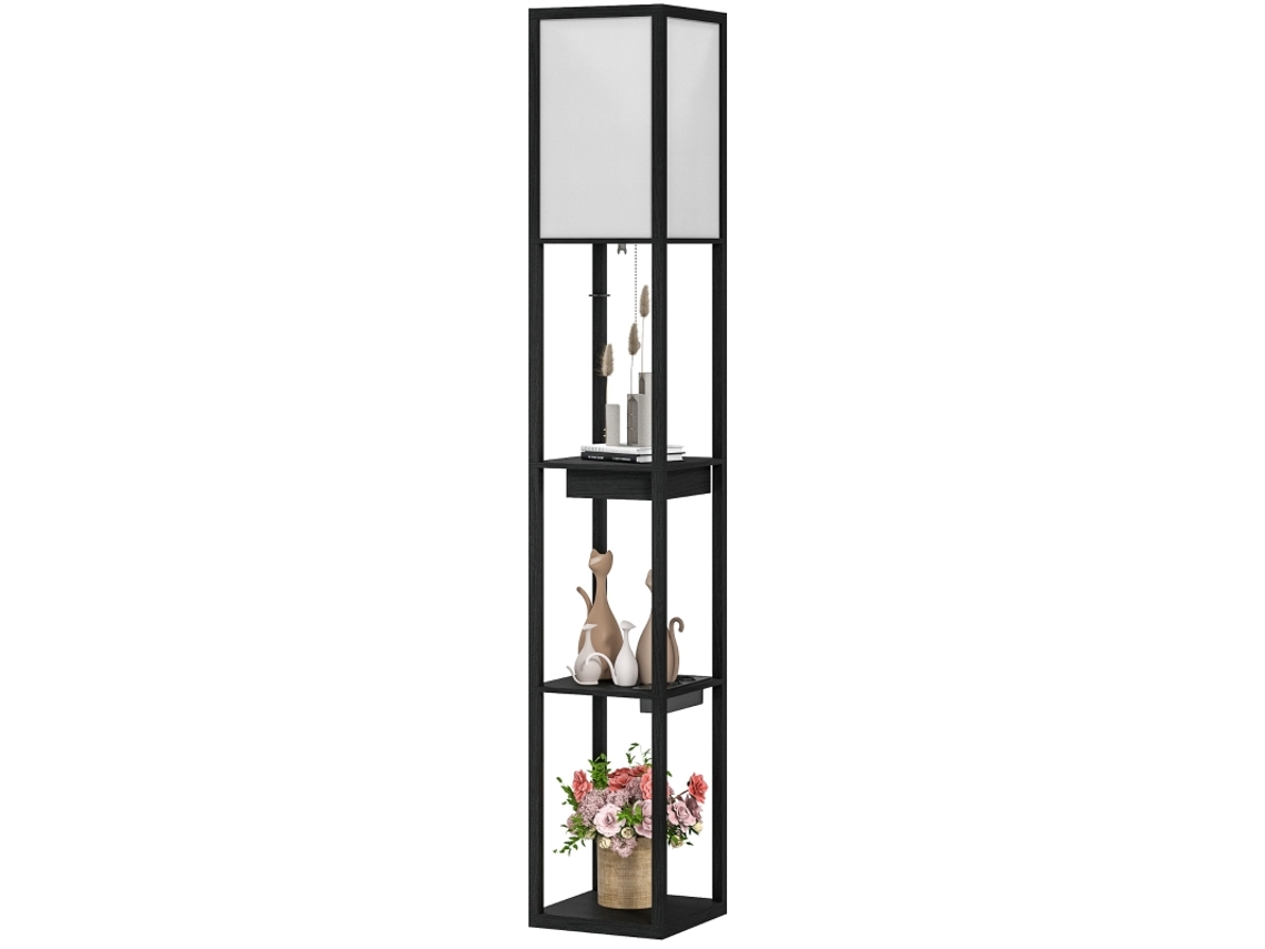 Luminária De Chão Com 3 Compartimentos, Soquete E27, Cúpula De Tecido, Portas Usb-a E