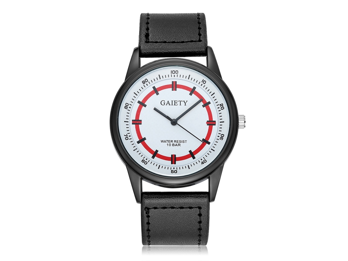 Relógio de pulso Gaiety estilo simples para negócios com mostrador analógico redondo de quartzo (preto)