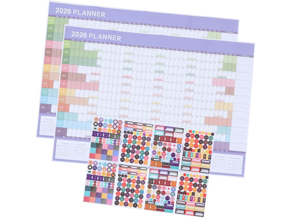 Calendário De Parede De Grande Formato 2026, 2 Peças, Calendário Anual/mensal Para Pendurar, Papel Resistente Gokoco