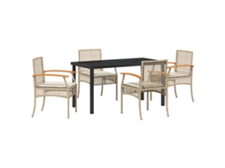 Conjunto 5 De Jantar De Jardim Vidaxl Com Almofadas Vime Poly Bege