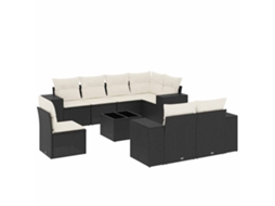 Conjunto de 9 Sofás para Jardim com Almofadões Vime Pe Preto MAISON EXCLUSIVE (9 pcs)