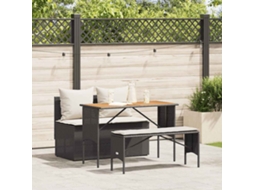 Vidaxl 3 Pcs Conjunto De Jantar P/ Jardim C/ Almofadões Vime Pe Preto
