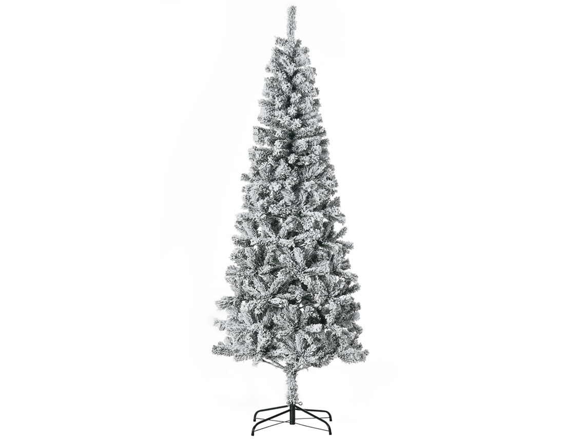 Árvore de Natal Artificial Slim 210 Cm com Galhos Realistas, Árvore de Natal Nevada Alta e Estreita com Base Dobrável, Verde Ge