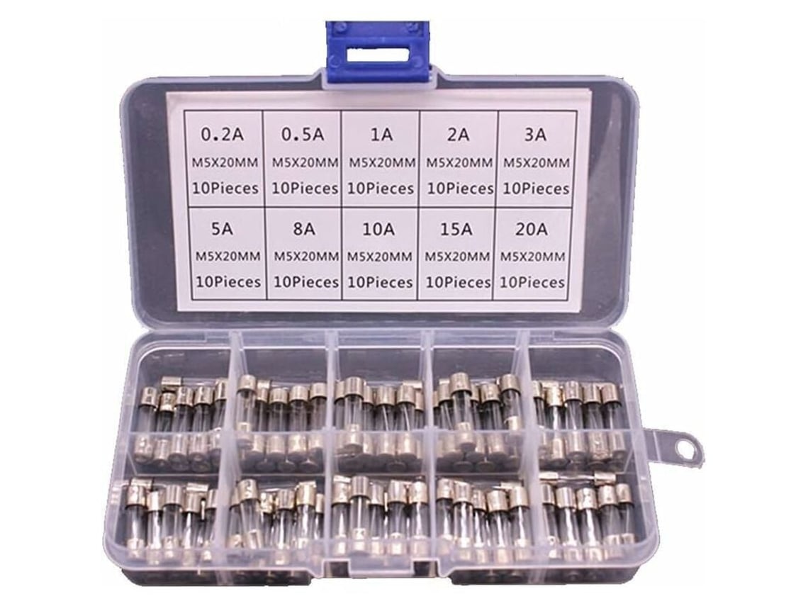 100 Fusíveis De Tubo De Vidro 5x20mm Em Caixa Fusível 0,2a 20a Slowmoose