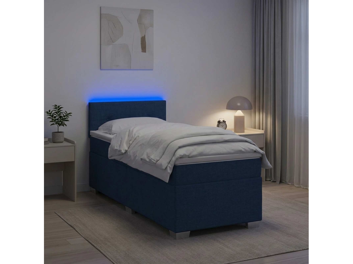 Vidaxl Cama Box Spring Com Colchão E Led Azul 90 X 200 Cm Tecido