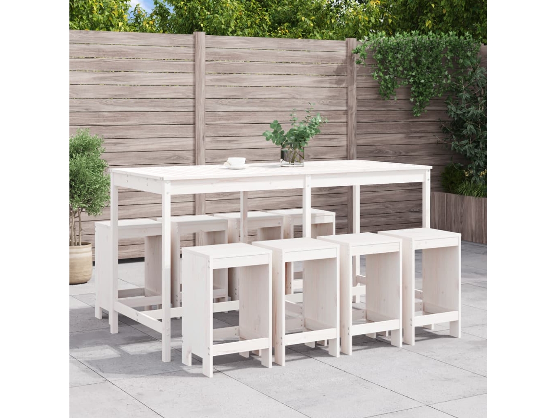 Vidaxl 9 Pcs Conjunto De Bar Para Jardim Pinho Maciço Branco