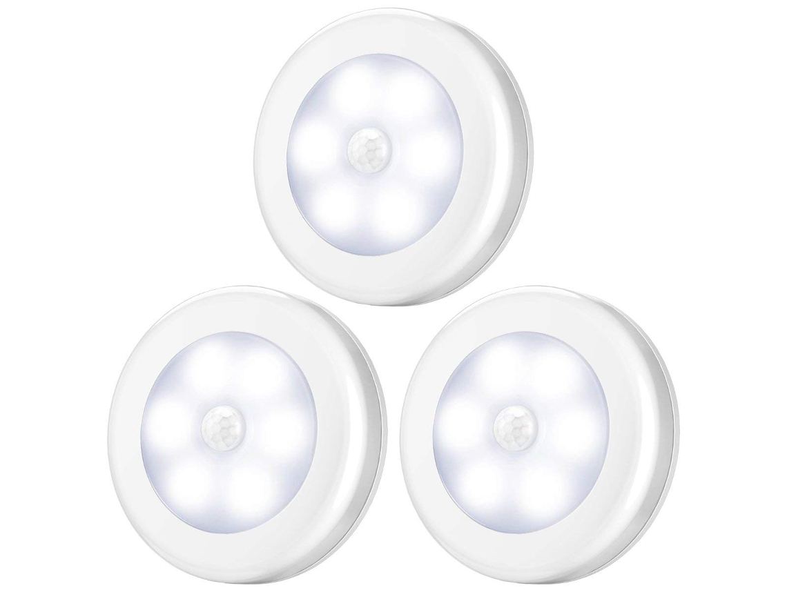 Kit Com 3 Unidades De Luz Led Para Escada Com Sensor De Movimento, Adesiva, Alimentação Por Bateria, Luz Branca Para Armário, Escada