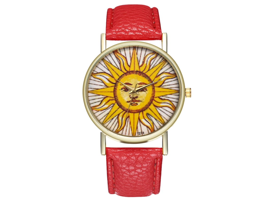 Relógio Analógico de Pulso com Pulseira Pu, Movimento Quartzo, Mostrador Grande (vermelho)