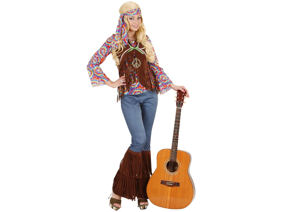 Fato de hippie psicodélico com colete para mulher