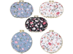 Conjunto de 5 espelhos portáteis de maquiagem com estampas florais, dupla face, em resina.