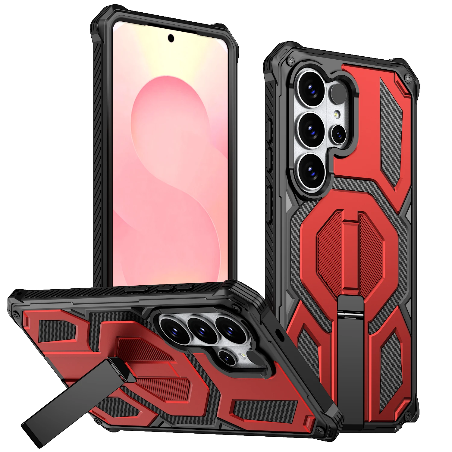 (vermelho, Galaxy S26) Capa Para Celular Com Suporte Magnético De Metal E Função De Carregamento Sem Fio.