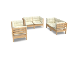 Conjunto de 6 Lounge Jardim com Almofadões Creme Pinho Maciço MAISON EXCLUSIVE