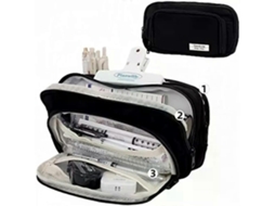 Estojo para Lápis, Grande Capacidade, 3 Compartimentos, Resistente, Preto, Estudantes AQUAFORGE