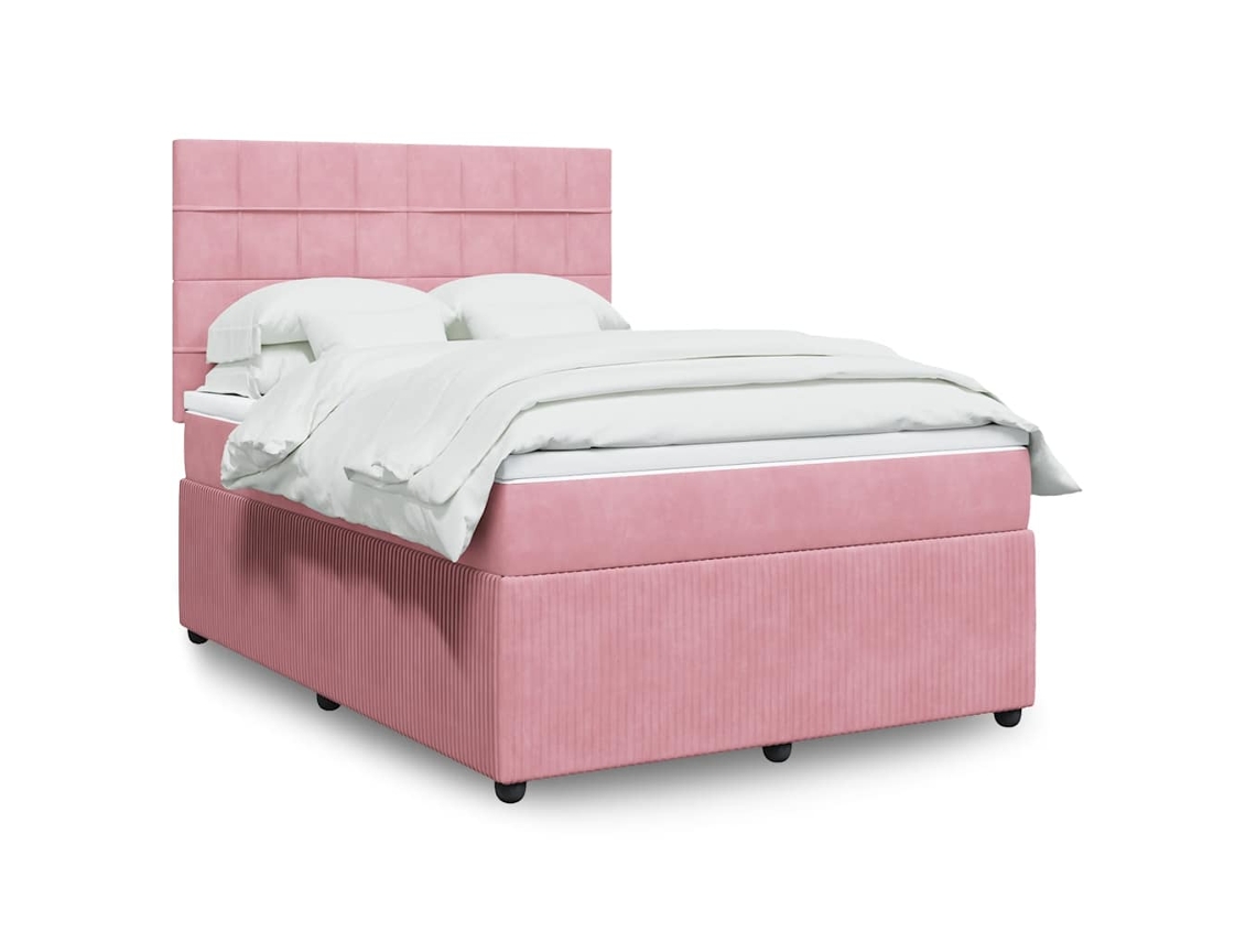 Cama Com Molas/colchão 140x190 Cm Veludo Rosa