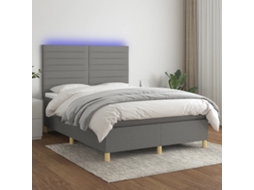 Vidaxl Cama Box Spring C/ Colchão E Led 140x200 Cm Tecido Cinza-escuro