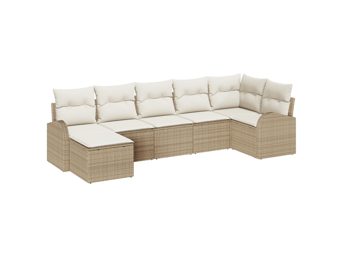 Conjunto 7 Conjunto De Sofá De Jardim Vidaxl Bege Vime Pe (289 X 124 X 85 Cm)