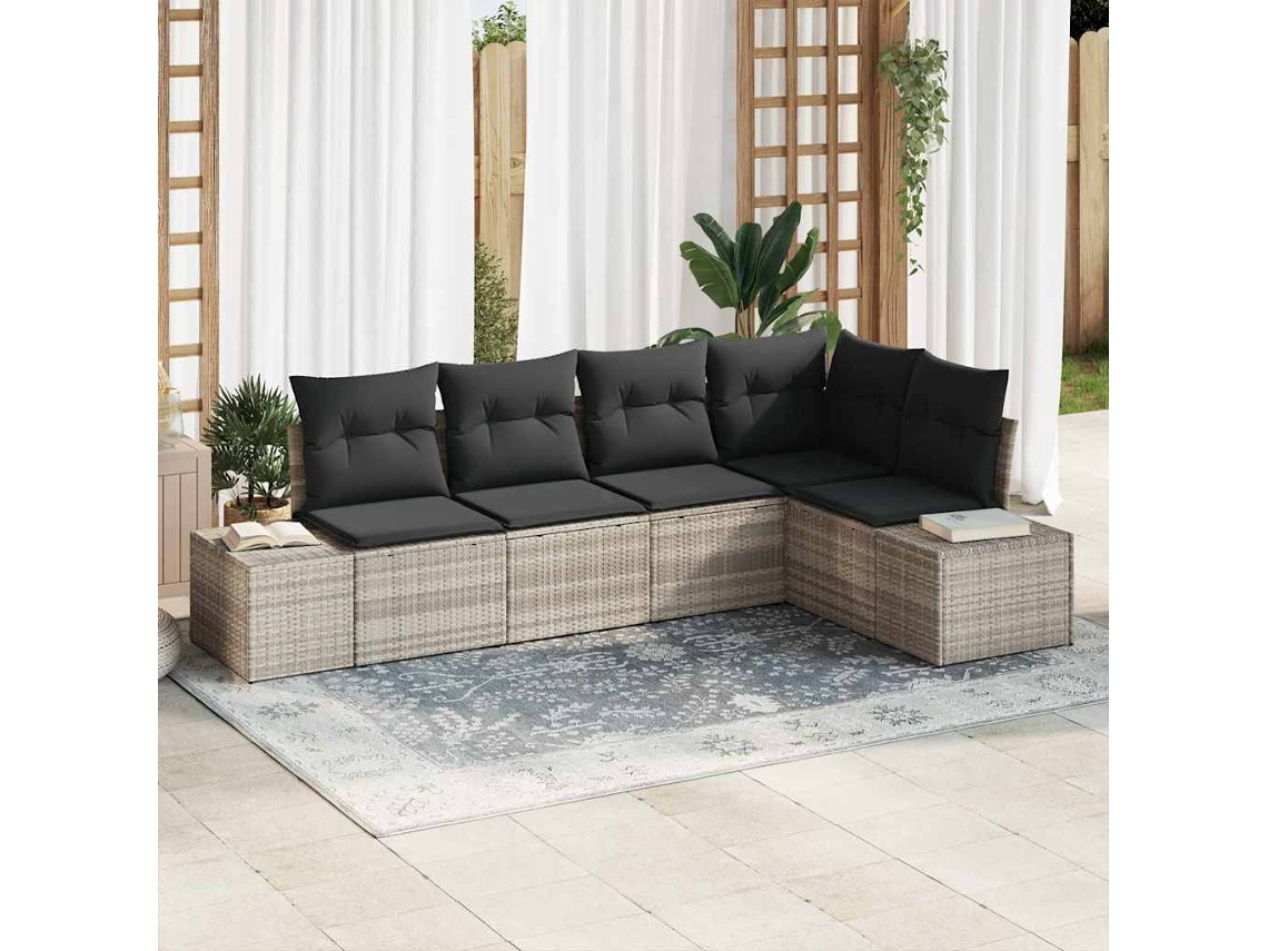 Vidaxl Conjunto De Sofá De Jardim 5 Unid. Cinzento-claro Vime Pe