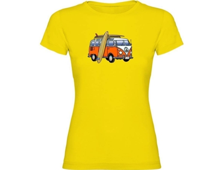 T-shirt para Mulher KRUSKIS Hippie Van Surf Amarelo para Outdoor (XXL)