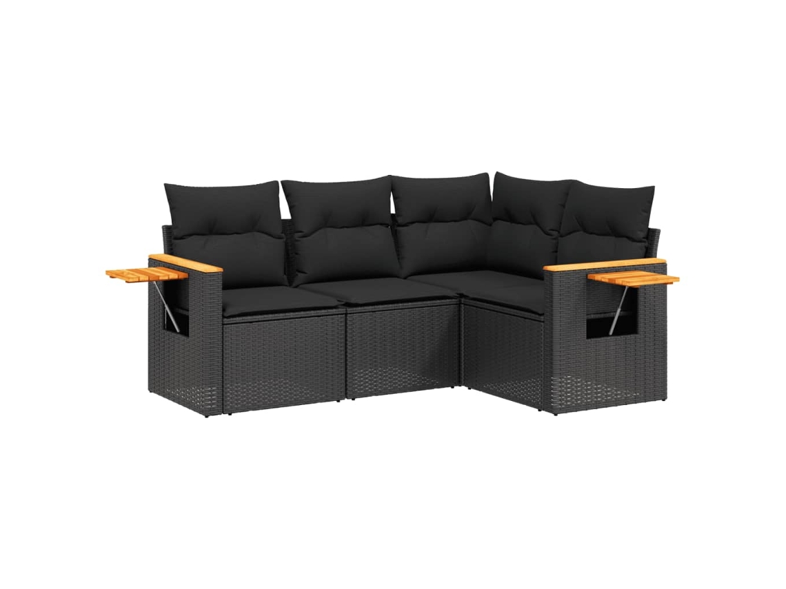 Conjunto de 4 Sofás para Jardim com Almofadões Vime Pe Preto MAISON EXCLUSIVE (N/A)