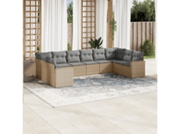Vidaxl 10 Pcs Conjunto De Sofás P/ Jardim Com Almofadões Vime Pe Bege