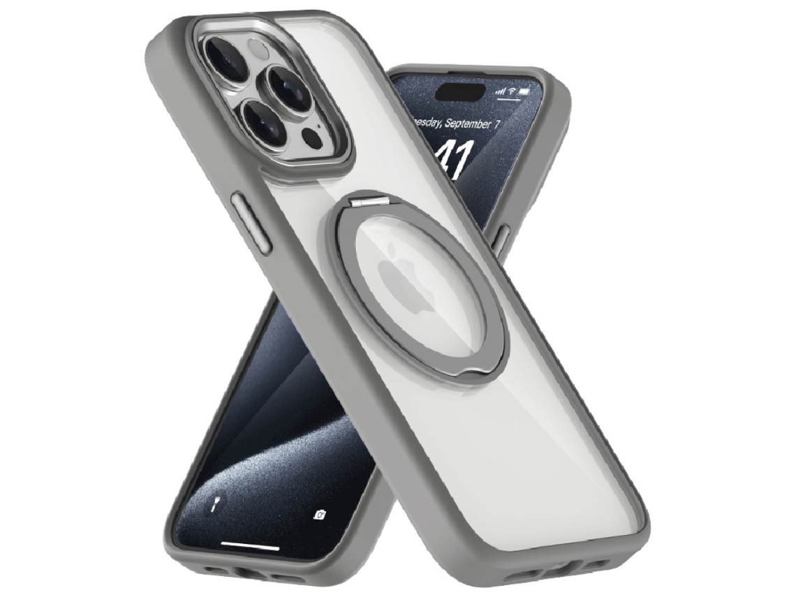 Suporte Casa Para Iphone 15 Pro Max Pele Sintética Magnética Cinzento
