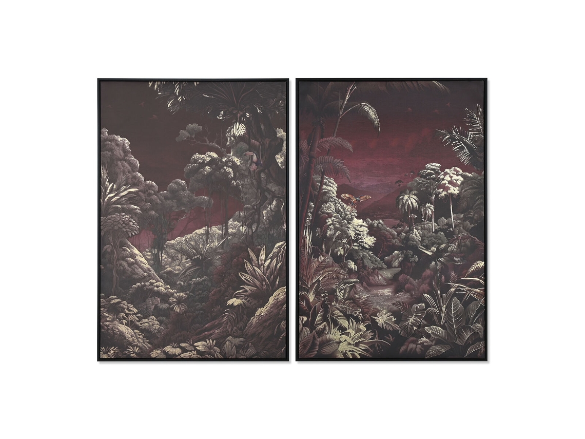 Pintura HOME ESPRIT Verde Grená Dourado Tropical Selva 83 x 4 x 123 cm (2 Unidades)