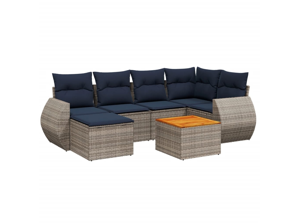 Conjunto de Sofá de Jardim, 7 Peças, Almofadas, Rattan Cinza MAISON EXCLUSIVE