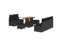Conjunto 8 Conjunto De Sofá De Jardim Vidaxl Preto Vime Pe (90 X 55 X 71 Cm)
