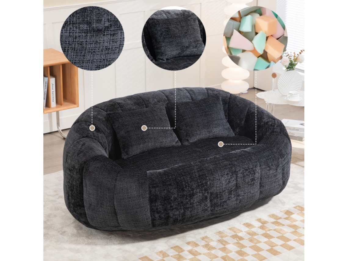Puff, Poltrona Reclinável Durável E Confortável, Cadeira De Descanso Almofadada Para O Chão BAGOLY (chenille Preta)
