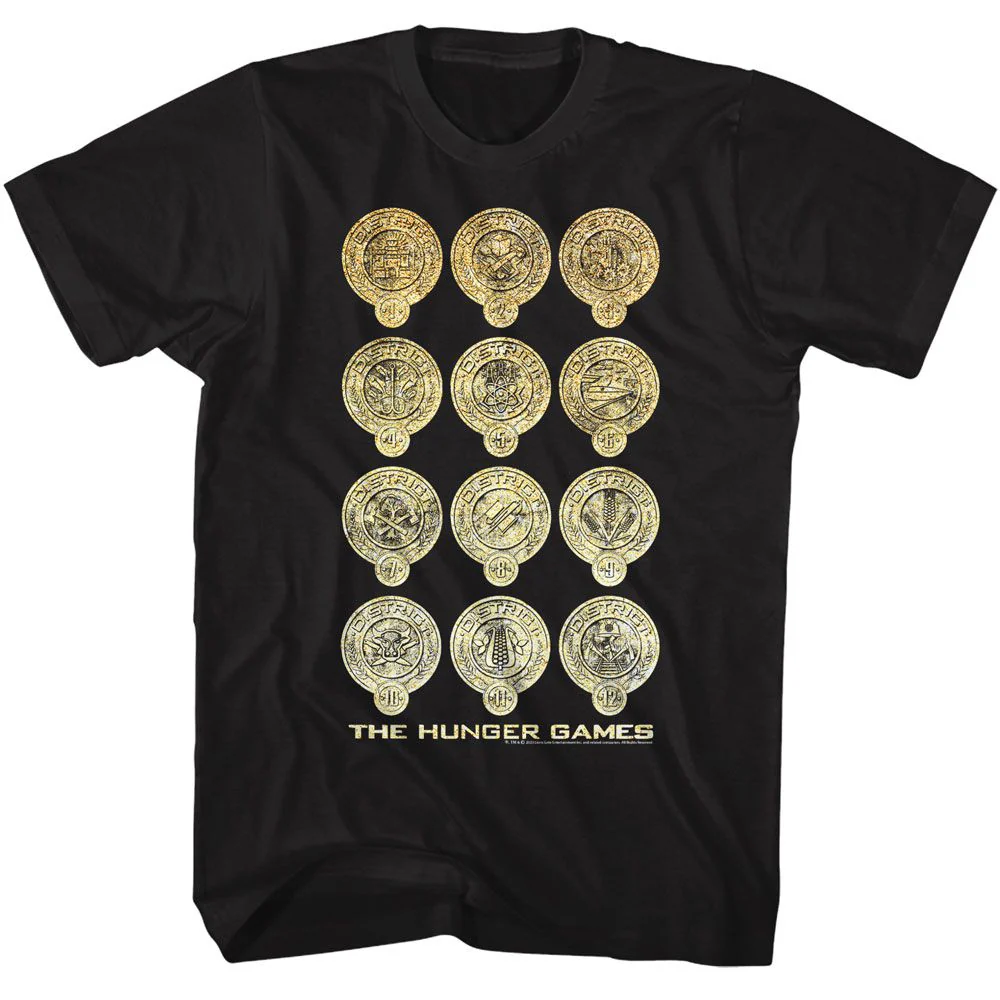 Unisex Adult T-shirt Rockinstone Hunger Games Movie Shine District Logos Black Sizes