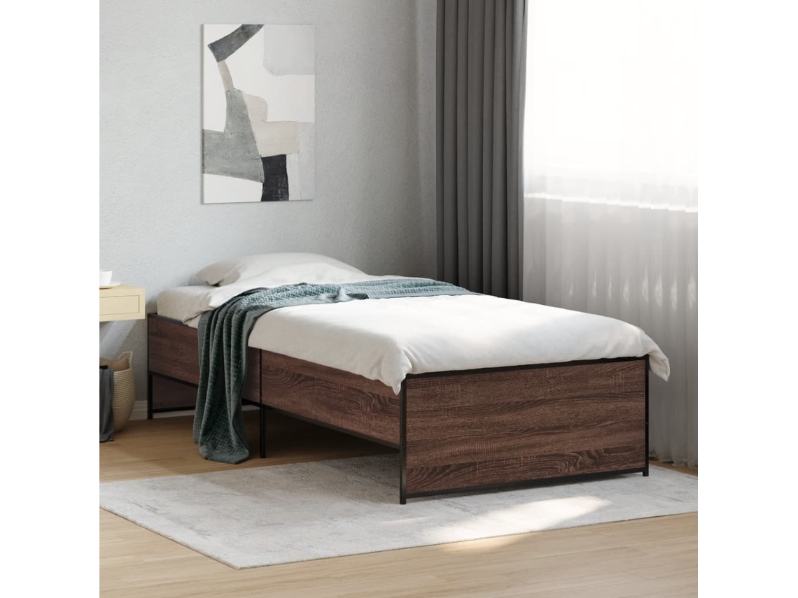 Vidaxl Estrutura De Cama Derivados De Madeira/metal Carvalho Castanho