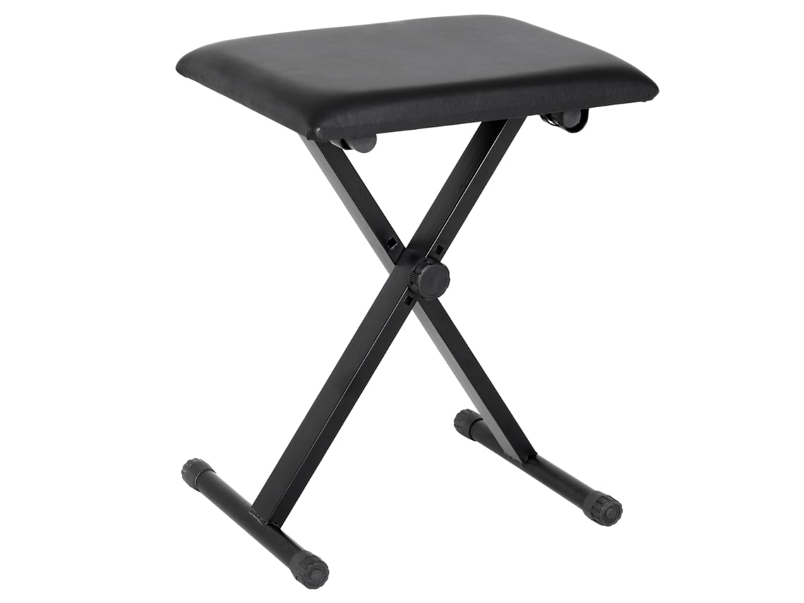Banco Giratório Para Piano Ajustável Em Altura, Dobrável, Metal, Couro Sintético, Espuma, Preto, 39x29x37-47 Cm.