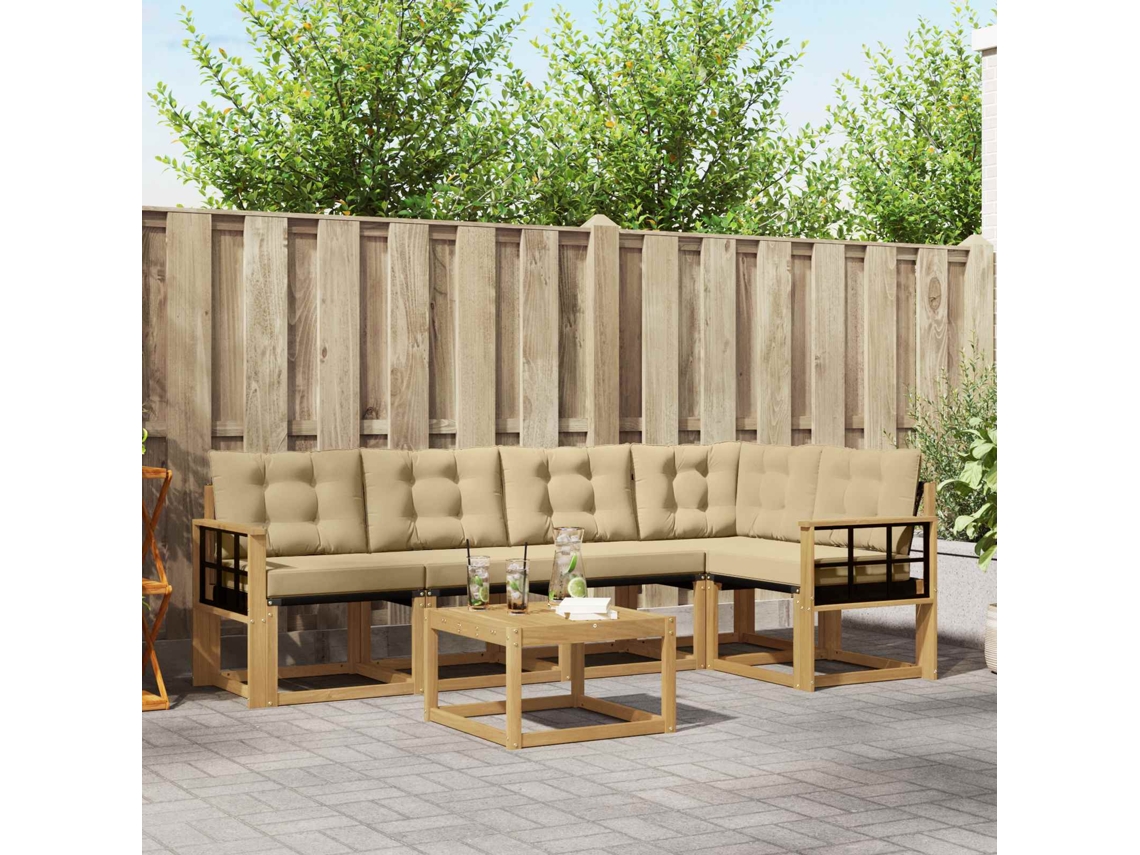 Vidaxl Conjunto De Sofás Para Exterior 6 Unid. Branco E Bege