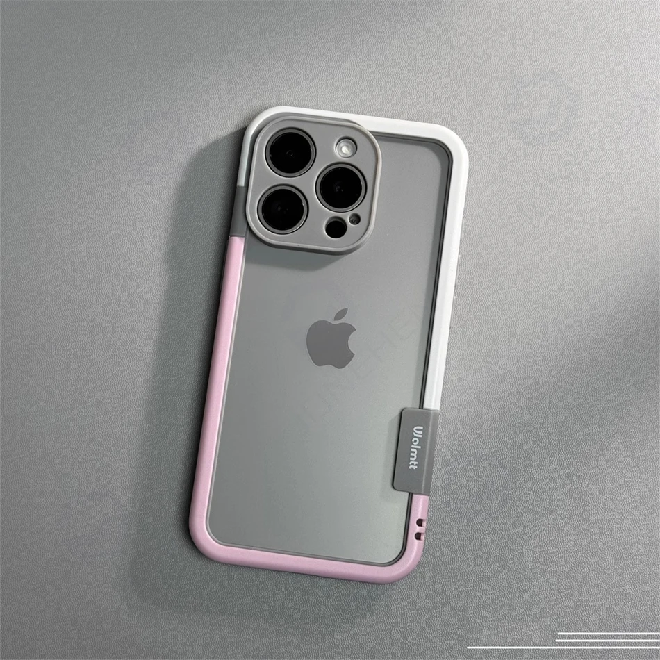 Capa Protetora De Silicone Macio E Resistente A Impactos Com Moldura Bicolor (branca E Rosa) Para Iphone 13 Pro Max