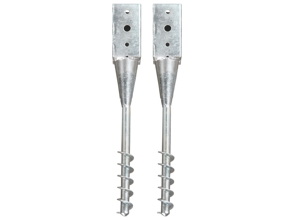 Vidaxl Estacas De Enterrar 2 Pcs 10x10x57 Cm Aço Galvanizado Prateado