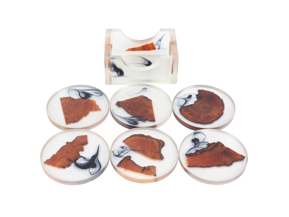 Conjunto de 6 guardanapos com suporte de pinho resina isolamento térmico antiderrapante mesa S/MARCA