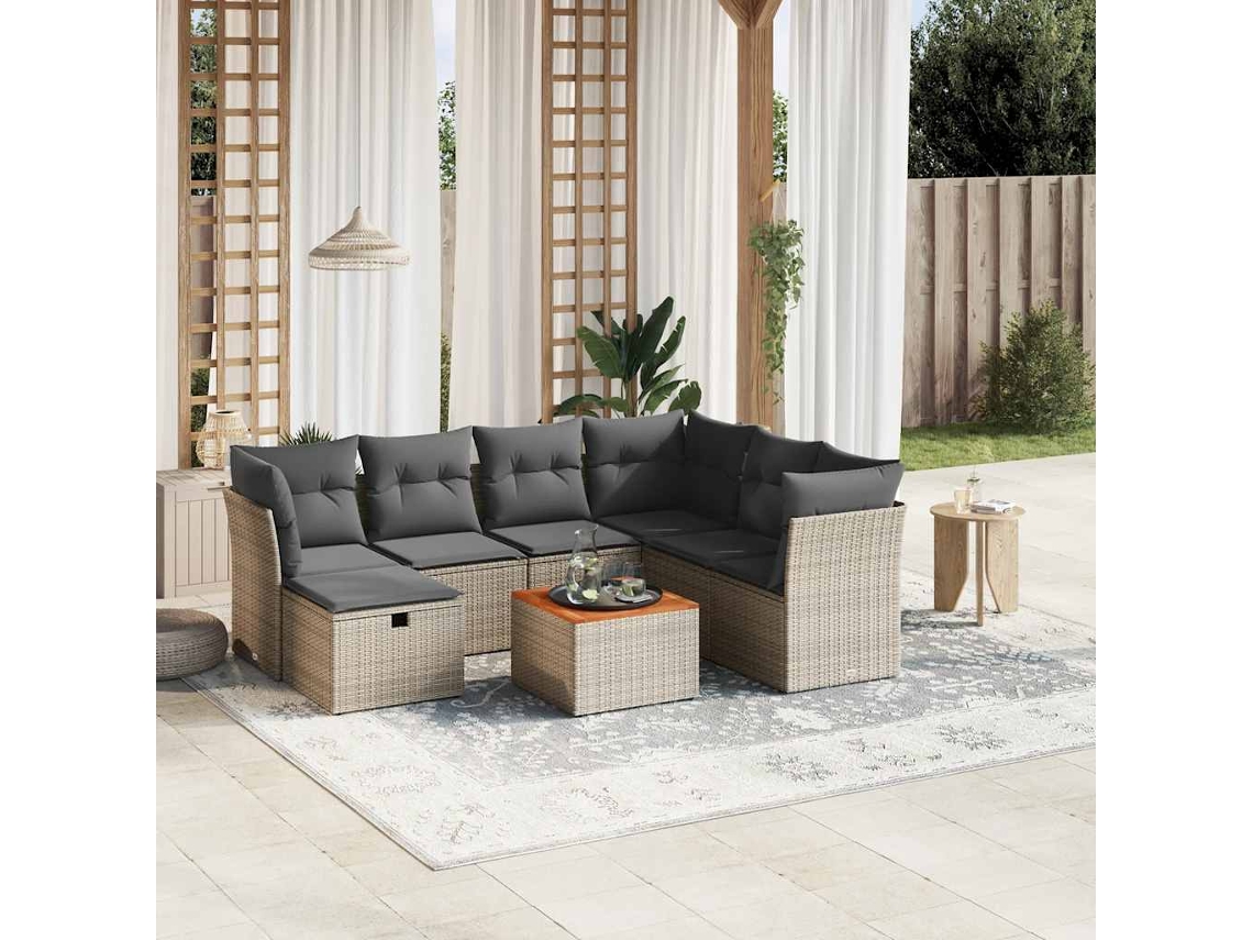 Vidaxl 8 Pcs Conjunto Sofás De Jardim C/ Almofadões Vime Pe Cinzento