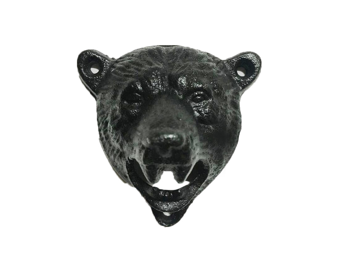 Abridor De Garrafas Ferro Fundido Para Parede Com Dentes Urso Pardo