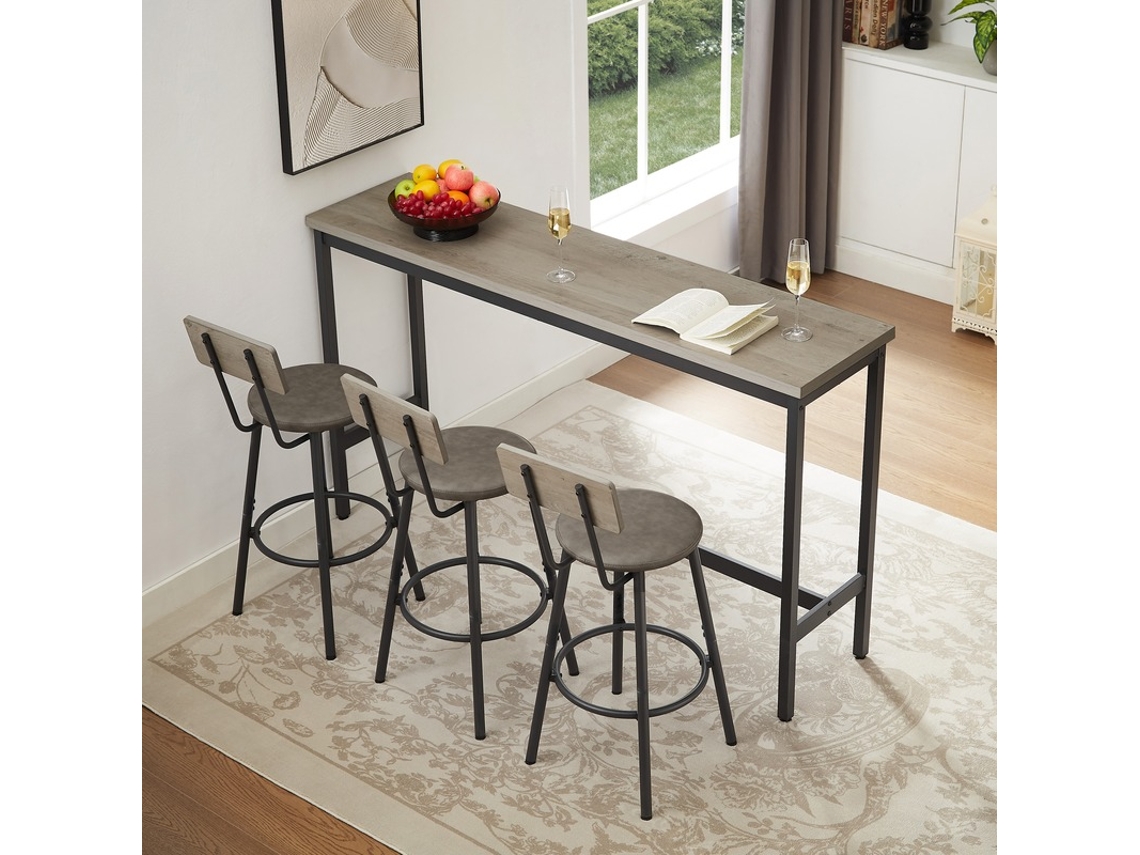 Mesa Bar Comprida 3 Banquetas Pu Industrial Cinza Preto VELTRIX