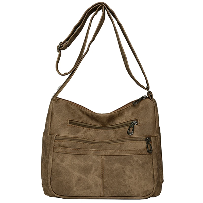 (bj712 Cáqui) Bolsa Transversal Retrô Multicolorida Com Textura, Versátil E Casual, Com Vários Compartimentos.