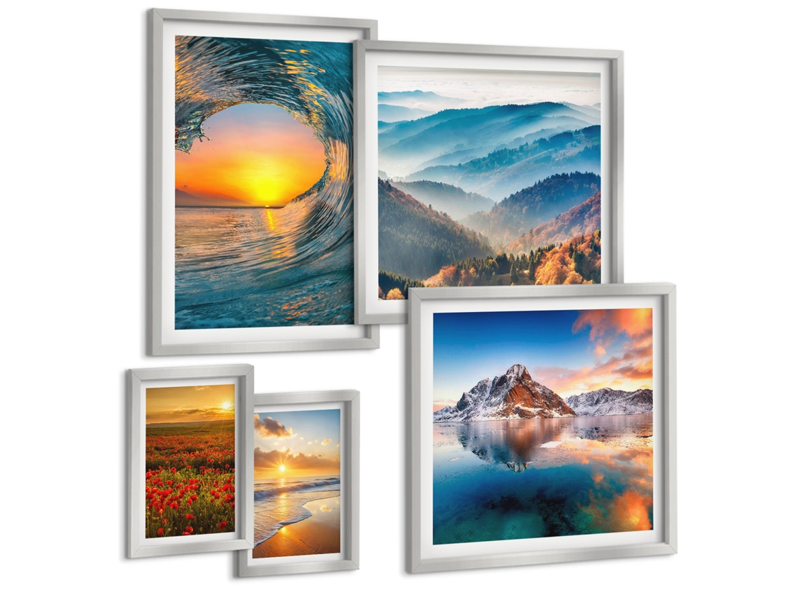 Conjunto De Pinturas Paisagens Naturais Mar Montanhas Flores Espelharte (5 Peças)